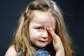 Crying blond little girl with focus on her tears Royalty Free Stock Photo