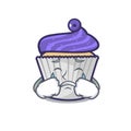 Crying blueberry cupcake mascot cartoon Royalty Free Stock Photo
