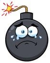 Crying Bomb Face Cartoon Mascot Character With Tears.