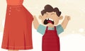 Crying boy demands something from the mother, grabbing her skirt. Young children having trouble with their feelings Royalty Free Stock Photo