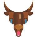 Crying bull face emoji, cow in tears icon isolated emotion sign