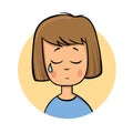 Crying cartoon girl. Flat design icon. Colorful flat vector illustration. Isolated on white background.