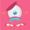 Crying cartoon monster face avatar. Vector Halloween pink sad monster with one eye. Royalty Free Stock Photo