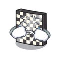 Crying chessboard above the character wooden table