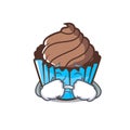 Crying chocolate cupcake mascot cartoon