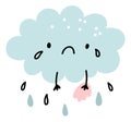 Crying cloud. Cute rain symbol. Kid weather illustration