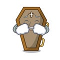 Crying coffin mascot cartoon style