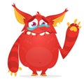 Crying cute monster cartoon. Red monster character. Vector illustration for Halloween. Royalty Free Stock Photo