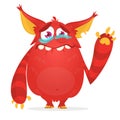 Crying cute monster cartoon. Red monster character. Vector illustration for Halloween.