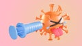 Crying cute orange colona virus character being injected with syringe on pastel background.,vaccine covid-19.,3d model and