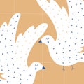 Crying dove of peace hand drawn vector illustration. Symbol of freedom, love and hope. White birds in flat style. Royalty Free Stock Photo