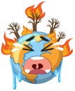 Crying earth cartoon character from greenhouse effect and global warming