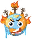 Crying earth cartoon character from greenhouse effect and global warming Royalty Free Stock Photo