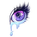 Crying eye in anime or manga style with teardrops and reflections. Highly detailed vector illustration. Royalty Free Stock Photo