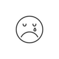 Crying face emoticon line icon