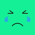 Crying funny emotion emoji face. Sad face on green background