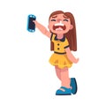 Crying Girl Addicted to Gadget Having Hysterics Vector Illustration