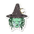 crying half orc witch character face grunge sticker Royalty Free Stock Photo