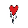 Crying heart doodle icon, vector color illustration Royalty Free Stock Photo