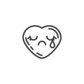 Crying heart face emoji line icon