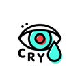 Crying hipster eye vector logo template in stroke line style