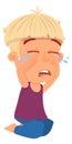 Crying kid. Cute blond boy weeping. Cartoon character