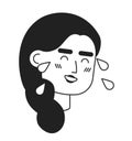 Crying laughing tears woman black and white 2D vector avatar illustration