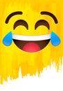 Crying of laughter happy smiley face on yellow paint wall Royalty Free Stock Photo