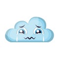 Crying light blue cloud emoji vector illustration on a