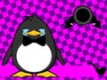 Crying little hipster penguin baby cartoon expression background