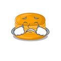 A Crying orange macaron cartoon mascot design style