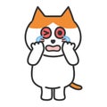 Crying orange tabby cat having bloodshot eyes, vector illustration.