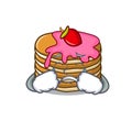 Crying pancake with strawberry mascot cartoon