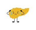 Crying pancreas kawaii sad unhealthy character. Drawing of a sick pancreas with tears. Isolated vector illustration on