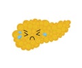 Crying pancreas kawaii sad unhealthy character. Drawing of a sick pancreas with tears. Isolated vector illustration on