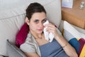 Crying patient in therapists office waiting for hypnotherapist Royalty Free Stock Photo