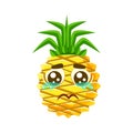 Crying pineapple emoticon. Cute cartoon emoji character vector Illustration