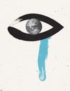 Crying planet. Contemporary art collage, modern creative design. Idea, inspiration, saving environment, environmental