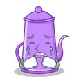 Crying purple teapot character cartoon