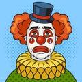 crying sad clown pop art raster illustration