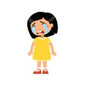 Crying sad little girl flat vector illustration