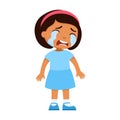 Crying sad little Latin-American girl. Upset child with tears on face standing alone cartoon character. Royalty Free Stock Photo