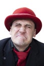 Crying sad man in red hat Royalty Free Stock Photo