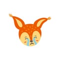 Crying and sad squirrel face like emoji. Vector illustration in flat style