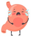 Crying stomach mascot. Cartoon digestion problem character