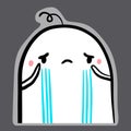 Crying tears hand drawn sticker with cute marshmallow in cartoon style