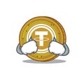 Crying Tether coin mascot cartoon