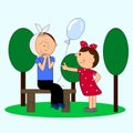 Crying with a toothache boy. Girl with a balloon Royalty Free Stock Photo