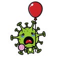 Crying virus kid cartoon character holding a flying lollipop with balloon