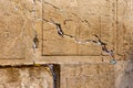 Crying wall. Jerusalem, Israel. Cracks and notes are visible. Royalty Free Stock Photo